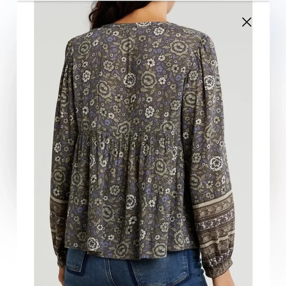Lucky brand floral, long sleeve peasant top NWT - Picture 6 of 6